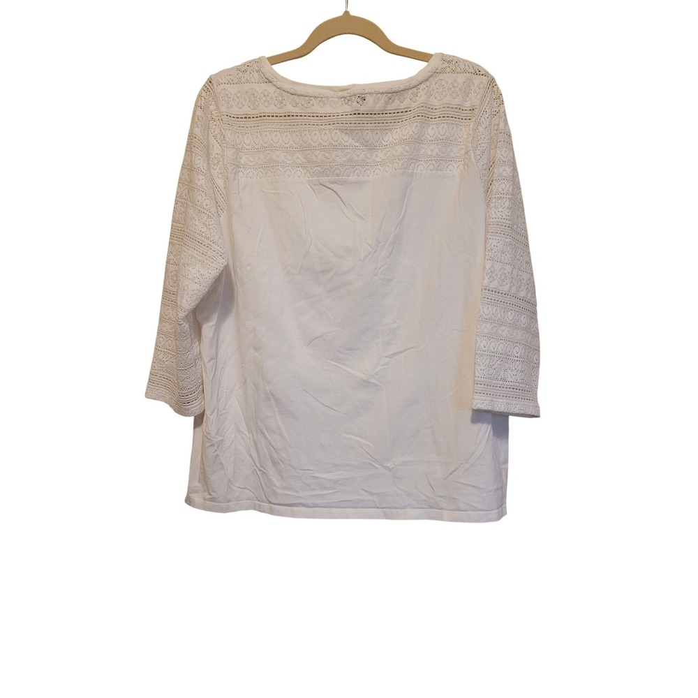 Talbots Woman White Crochet Lace Sleeve Pocket Top 2X Cotton Blend 3/4 Sleeve - Picture 2 of 5